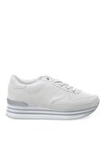 Limon Dolgu Taban Bağcıklı Suni Deri Beyaz Kadın Sneaker