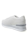 Limon Dolgu Taban Bağcıklı Suni Deri Beyaz Kadın Sneaker