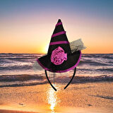 Halloween Cadılar Bay.Mor Siyah Güllü Mini Şapka