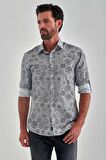 Bisse Erkek Slim Fit Uzun Kollu Desenli Spor Gömlek GRİ