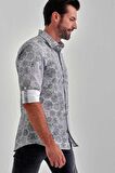 Bisse Erkek Slim Fit Uzun Kollu Desenli Spor Gömlek GRİ