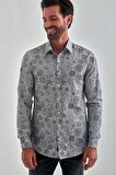 Bisse Erkek Slim Fit Uzun Kollu Desenli Spor Gömlek GRİ