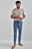 Bisse Erkek Beli Lastikli ve İpli 4 Cep Pileli Spor Pantolon MAVİ PNS22Y22107_D35