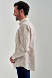 Bisse Erkek Regular Fit Uzun Kollu Keten Spor Gömlek BEJ GM22Y221116_D07