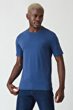 Bisse Erkek İpek Apreli Basic Bisiklet Yaka T-Shirt INDIGO TS22Y22011_D66