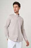 Bisse Regular Fit Uzun Kollu Paşa Yaka Bej Spor Erkek Gömlek GM23Y231012_D07