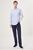 Bisse Regular Fit Paşa Yaka Mavi Ekoseli Spor Erkek Gömlek GM23Y231028_D35