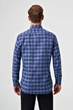 Bisse Regular Fit Paşa Yaka Lacivert Kareli Erkek Gömlek GM23Y231039_D39