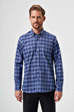 Bisse Regular Fit Paşa Yaka Lacivert Kareli Erkek Gömlek GM23Y231039_D39