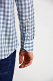 Bisse Regular Fit Paşa Yaka Ekoseli Mavi Erkek Gömlek GM23K232024_D35