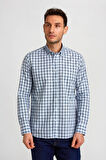 Bisse Regular Fit Paşa Yaka Ekoseli Mavi Erkek Gömlek GM23K232024_D35