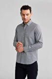 Bisse Regular Fit Paşa Yaka Desenli Gri Erkek Gömlek GM23K232040_D55