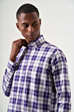 Bisse Regular Fit Paşa Yaka Ekoseli Lila Erkek Gömlek GM23K232009_D44