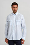 Bisse Regular Fit Paşa Yaka Kol İçi Apoletli Mavi Spor Erkek Gömlek GM23Y231124_C35