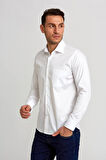 Bisse Regular Fit Beyaz Saten Erkek Gömlek GM23K232064_D01