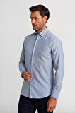 Bisse Modern Fit Paşa Yaka Düğmeli Çizgili Lacivert Erkek Gömlek GMCZG1622300205_D39