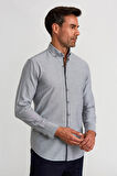 Bisse Modern Fit Düğmeli Yaka Çizgili Siyah Spor Erkek Gömlek GMCZG1622300205_D99