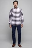 Bisse Modern Fit İtalyan Yaka Tek Cep Düğmeli Ekose Kışlık Pamuk Bordo Erkek Gömlek GMEKS0122300215_D25