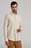 Bisse Regular Fit Paşa Yaka Bej Spor Erkek Gömlek GMARS0322301203_D07