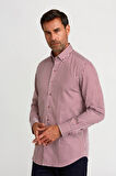 Bisse Modern Fit Düğmeli Yaka Bordo Saten Erkek Gömlek GMCZG0822300220_D25