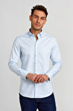 Bisse Modern Fit Paşa Yaka Düğmeli Saten Açık Mavi Erkek Gömlek GMCZG0822300220_D33