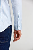 Bisse Modern Fit Paşa Yaka Düğmeli Saten Açık Mavi Erkek Gömlek GMCZG0822300220_D33