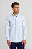 Bisse Modern Fit Paşa Yaka Düğmeli Saten Açık Mavi Erkek Gömlek GMCZG0822300220_D33