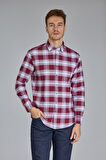 Bisse Modern Fit Paşa Yaka Ekose Bordo Erkek Gömlek GMEKS12300300_D25