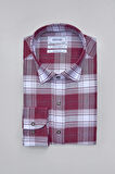 Bisse Modern Fit Paşa Yaka Ekose Bordo Erkek Gömlek GMEKS12300300_D25