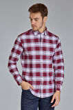 Bisse Modern Fit Paşa Yaka Ekose Bordo Erkek Gömlek GMEKS12300300_D25