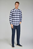 Bisse Modern Fit Paşa Yaka Ekose Lacivert Erkek Gömlek GMEKS12300300_D39