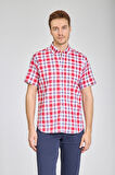 Bisse Paşa Yaka Uzun Kollu Regular Fit Kırmızı Desenli  Erkek Gömlek GMKTN3PS224005_D24