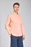 Bisse Yaka Düğmeli Uzun Kollu Regular Fit Oranj Erkek Gömlek GMOKA1224003_D22