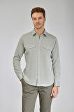 Bisse Spor Yaka Uzun Kollu Regular Fit Yeşil Erkek Gömlek GMKTN3SP224007_D47