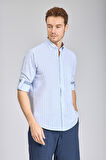 Bisse Paşa Yaka Uzun Kollu Regular Fit Çizgili Açık Mavi Erkek Gömlek GMKTN3PS224008_D35