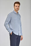 Bisse Spor Yaka Uzun Kollu Regular Fit Mavi Erkek Gömlek GMKTN3SP224007_D35