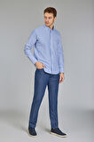 Bisse Paşa Yaka Uzun Kollu Regular Fit Çizgili Mavi Erkek Gömlek GMCZG3PS22400002_C35