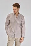 Bisse Spor Yaka Uzun Kollu Regular Fit Çizgili Açık Kahve Erkek Gömlek GMCZG3SP224005_10