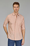 Bisse Regular Fit Spor Yaka Çizgili Somon Erkek Gömlek GMCZG3SP224005_30