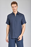 Bisse Birit Yaka Kısa Kollu Regular Fit Lacivert Erkek Gömlek GMKTNA1224013_E39