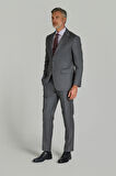 Bisse Comfort Fit 6 Drop Dokuma Mono Yaka Çift Yırtmaçlı Gri Erkek Takım Elbise PTK24KNOS001_D55