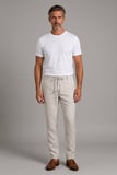 Bisse Ekru Keten Bağcıklı Lastikli Spor Pantolon PNS25Y25106_D03