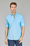 Bisse Regular Fit Paşa Yaka Açık Turkuaz Erkek Gömlek GMARS250006_D31