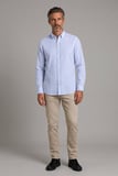 Bisse Mavi Regular Fit Pamuk Keten Uzun Monti Gömlek GMKTN250008_D35