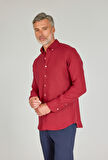 Bisse Regular Fit Paşa Yaka Cepsiz Sedef Düğmeli Bordo Erkek Gömlek GMKTN250011_D25