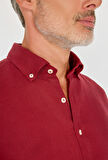 Bisse Regular Fit Paşa Yaka Cepsiz Sedef Düğmeli Bordo Erkek Gömlek GMKTN250011_D25