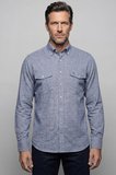 Bisse İndigo Regular Fit Pamuk Keten Uzun Paşa Yaka  Gömlek BSGMKTN25327_D66