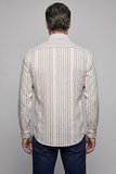 Bisse Regular Fit Keten Cepsiz Kahverengi Uzun Paşa Yaka Gömlek GMKTN261092_K11