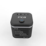 Inca IPW-47SY 3Port 2x USB+2x Type-C Akım Korumalı Led Tuşlu Duvar Priz - Siyah 