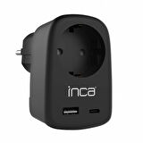 Inca IPW-42SY 1Port 12W USB+Type-C Akım Korumalı  Duvar Priz - Siyah 